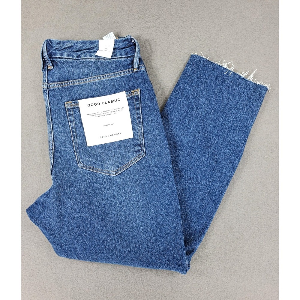 New Good American Good Classic Crop Raw Hem Slim Blue940 Sz 15 Juniors 28 Inseam